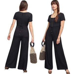 Anthropologie Maeve  Buttoned Front Jumpsuit with Lace Up Sides